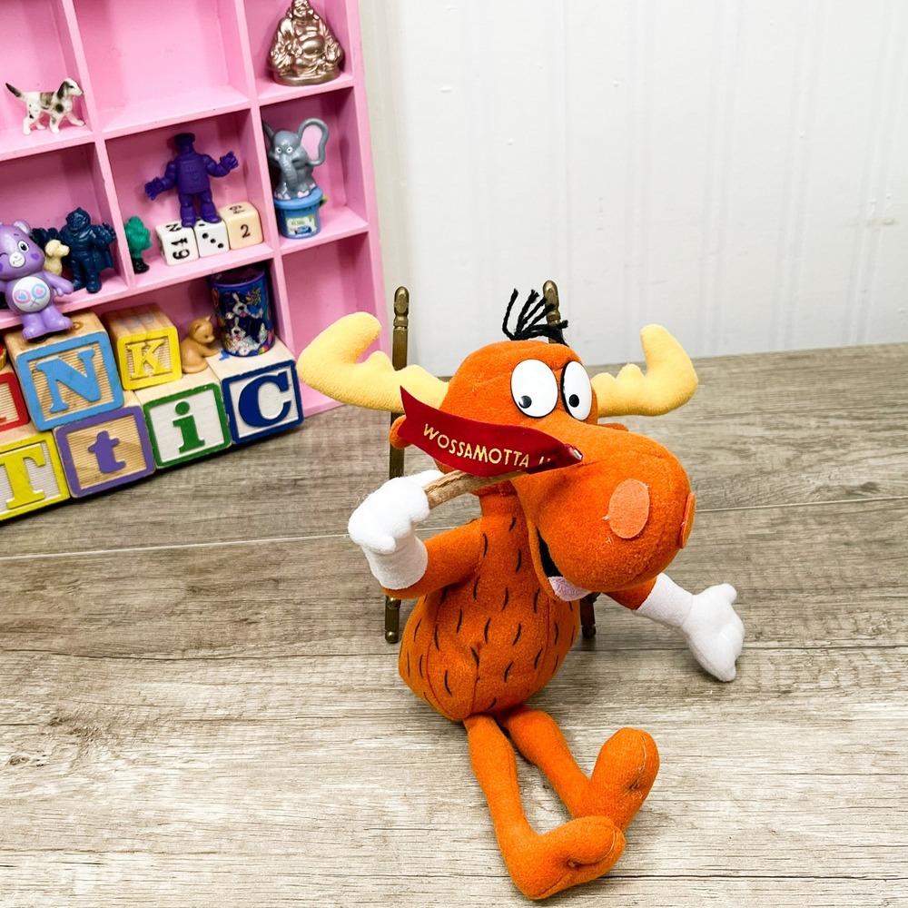 Vintage 1999 Stuffins Bullwinkle Moose Plush Wossamotta U Pennant 9 Inch Toy